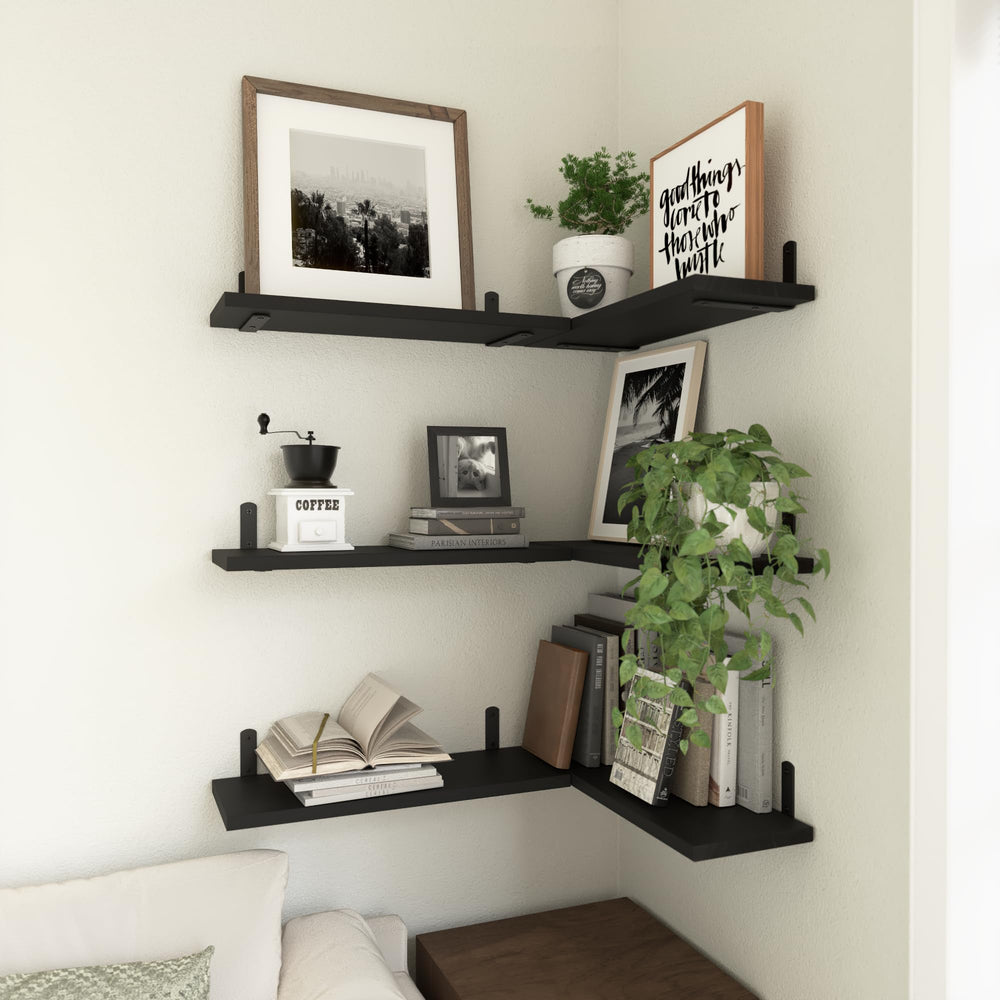 WOPITUES wall-mounted shelves in bathroom showing organized toiletries advantage