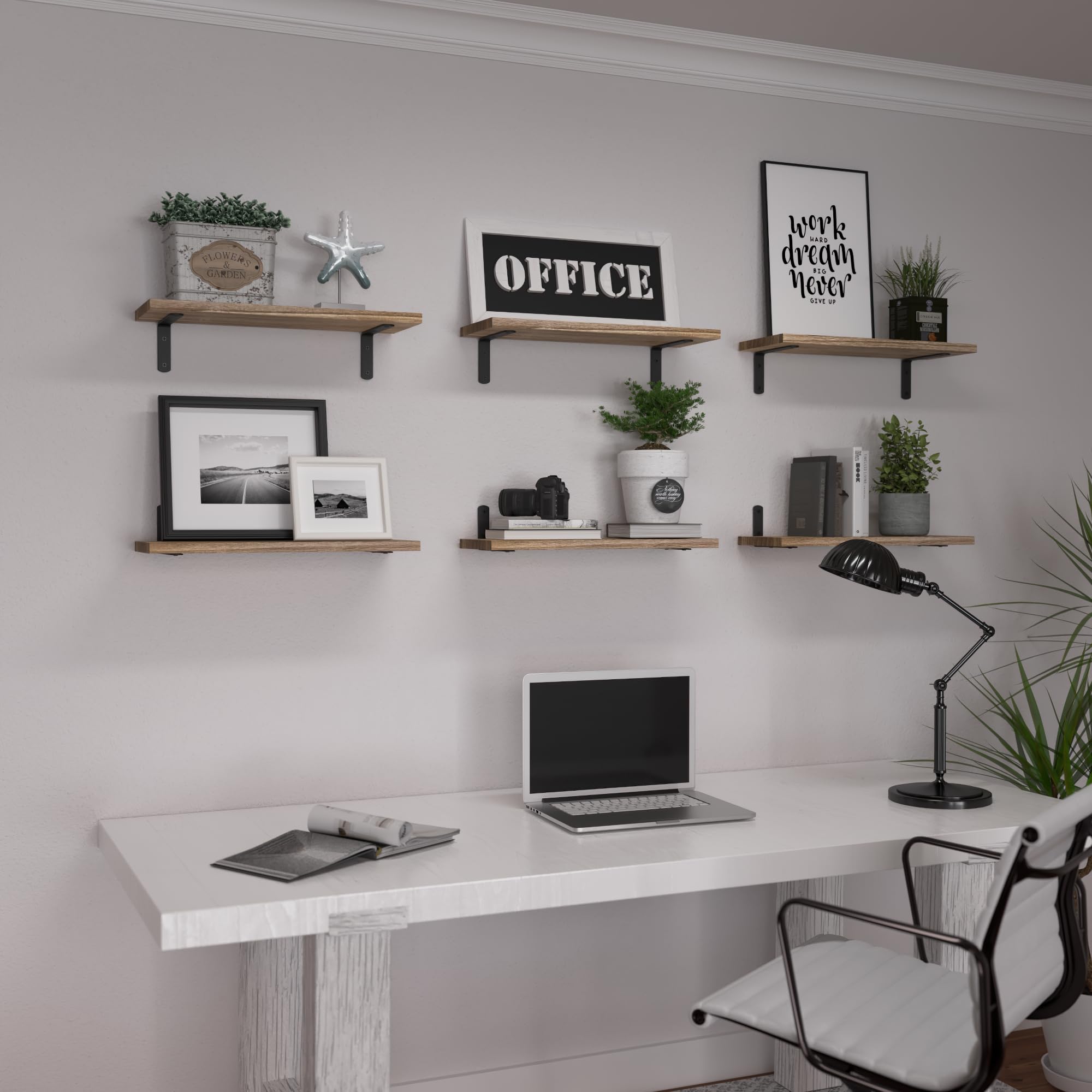 WOPITUES installed gallery wall in living room adding rustic decor and extra storage