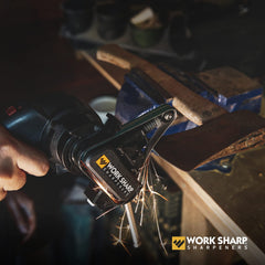 WORK SHARP MK2 sharpening a kitchen knife demonstrating safe guided passes and quick restoration
