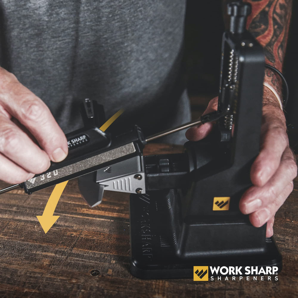 WORK SHARP in kitchen lifestyle scene showing fast edge maintenance for everyday cooking