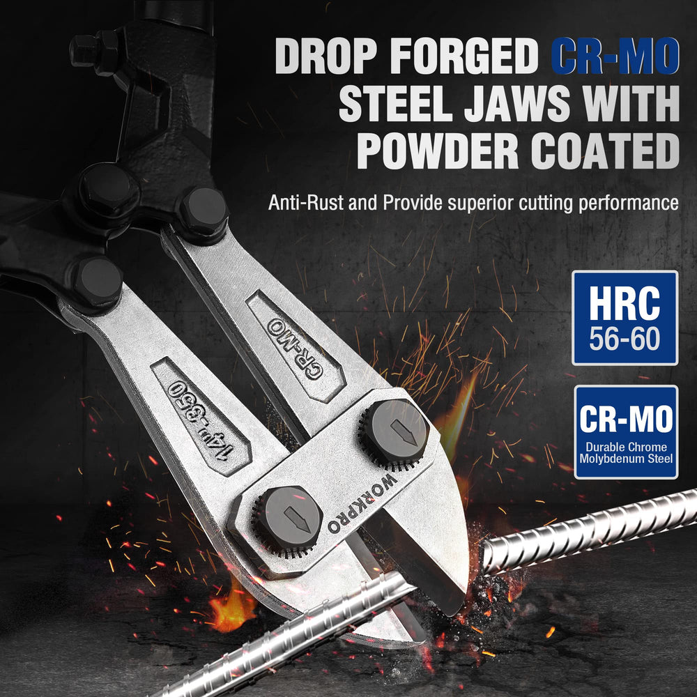 WORKPRO close-up of chrome molybdenum jaws highlighting durable cutting edge benefit