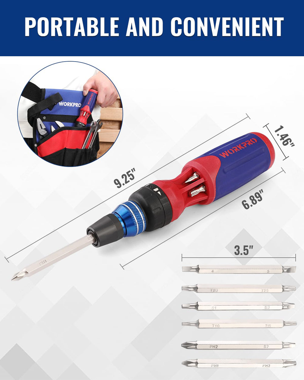 WORKPRO ergonomic slip-resistant handle texture for comfortable control