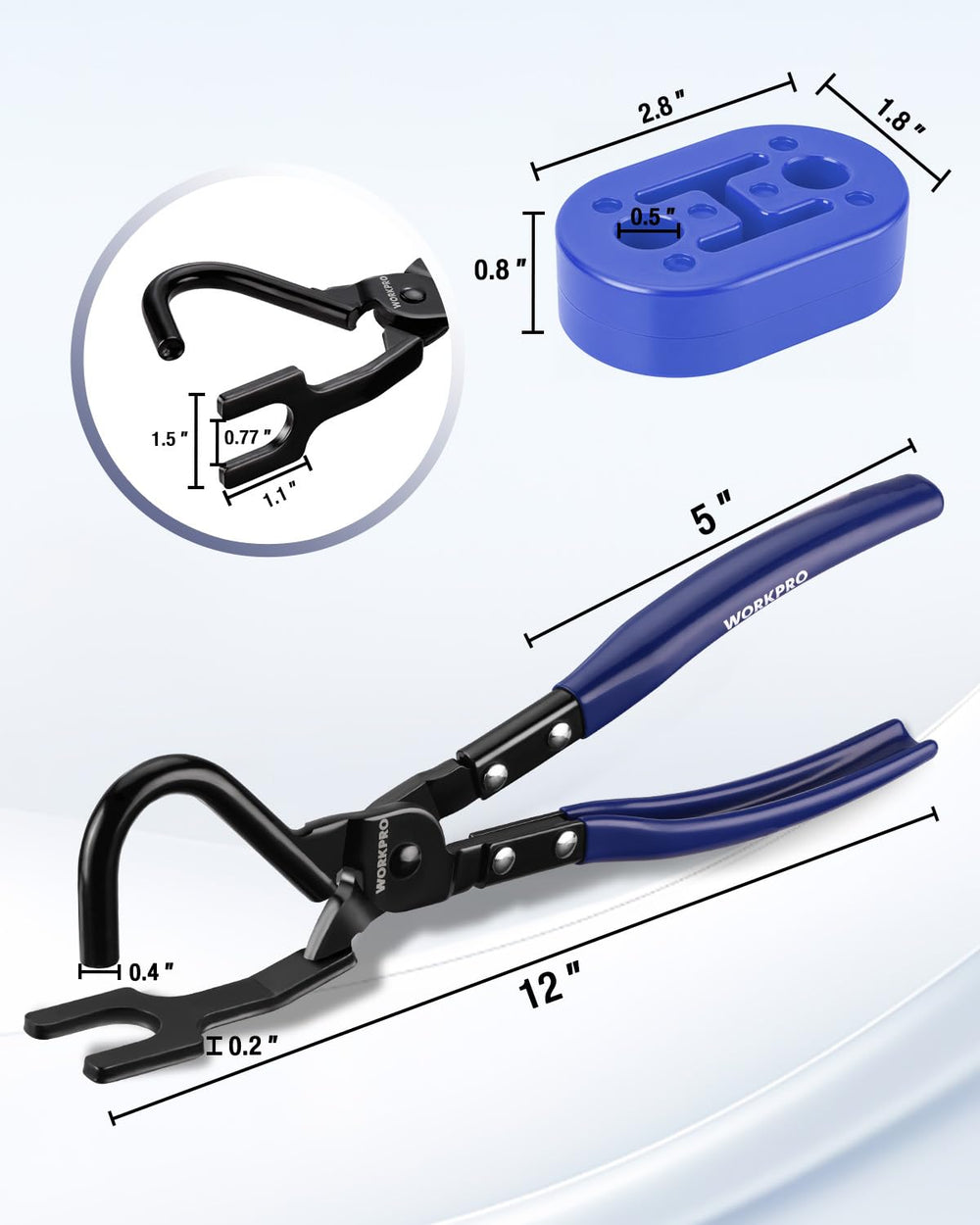 WORKPRO close-up of slim offset jaw highlighting precise access to hangers