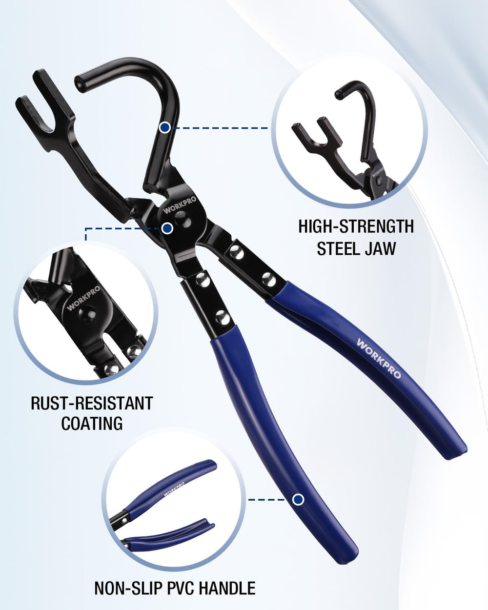 WORKPRO rust-resistant finish on carbon-steel body resisting corrosion