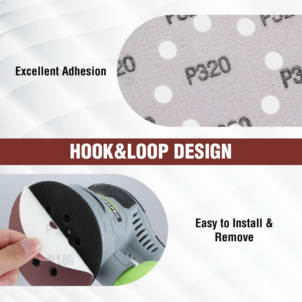 WORKPRO hook-and-loop backing on pad for quick disc changes and secure hold