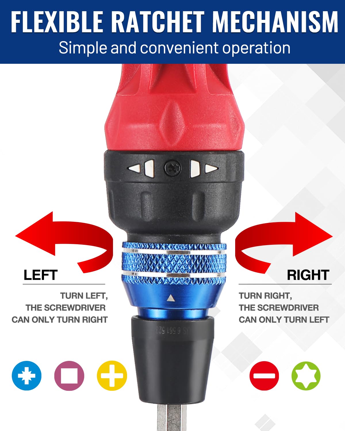 WORKPRO ratchet selector close-up for quick forward/reverse switching