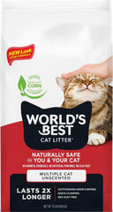 World's Best Cat Litter front packaging showing unscented multiple-cat 15 lb benefits
