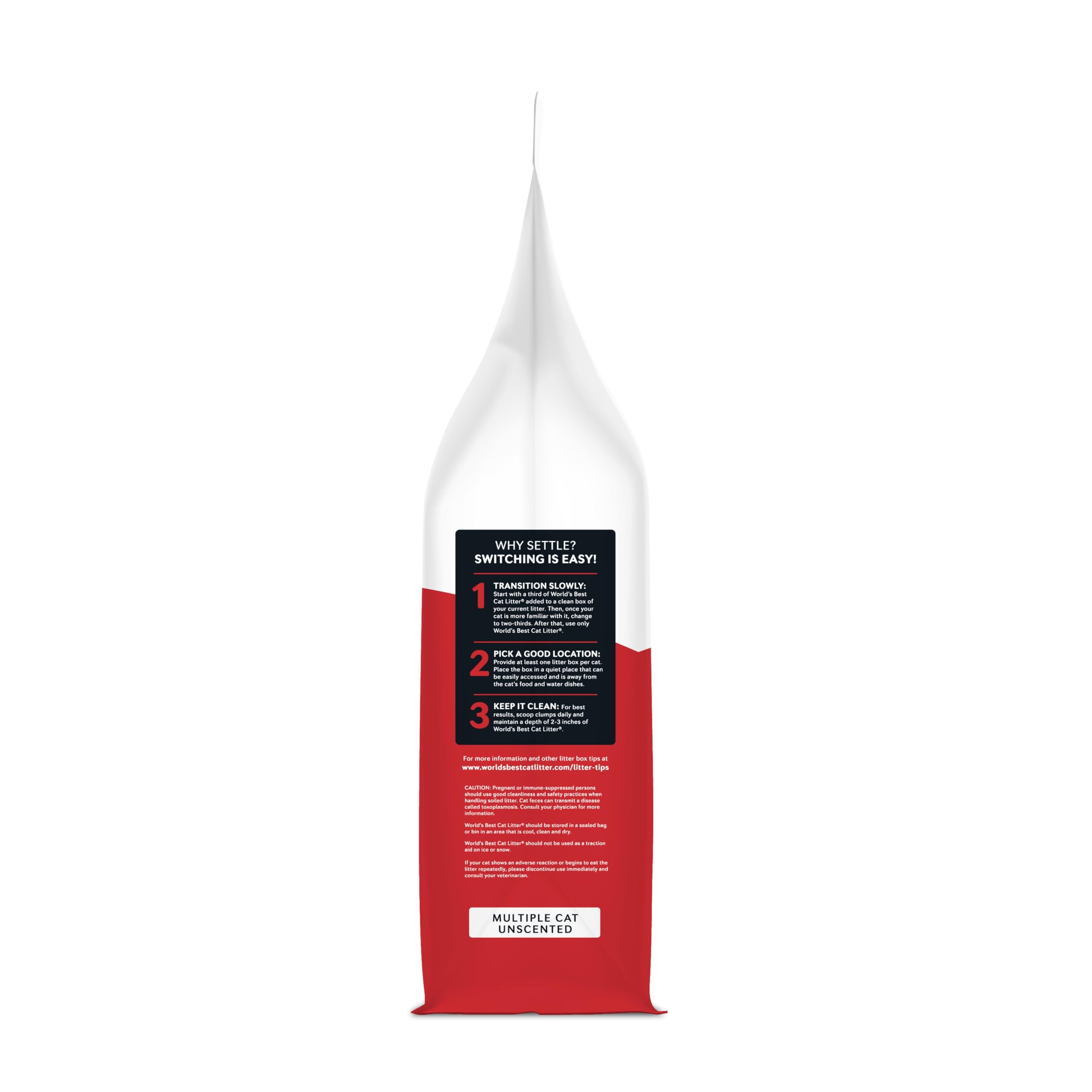 World's Best Cat Litter pouring from bag illustrating lightweight convenience