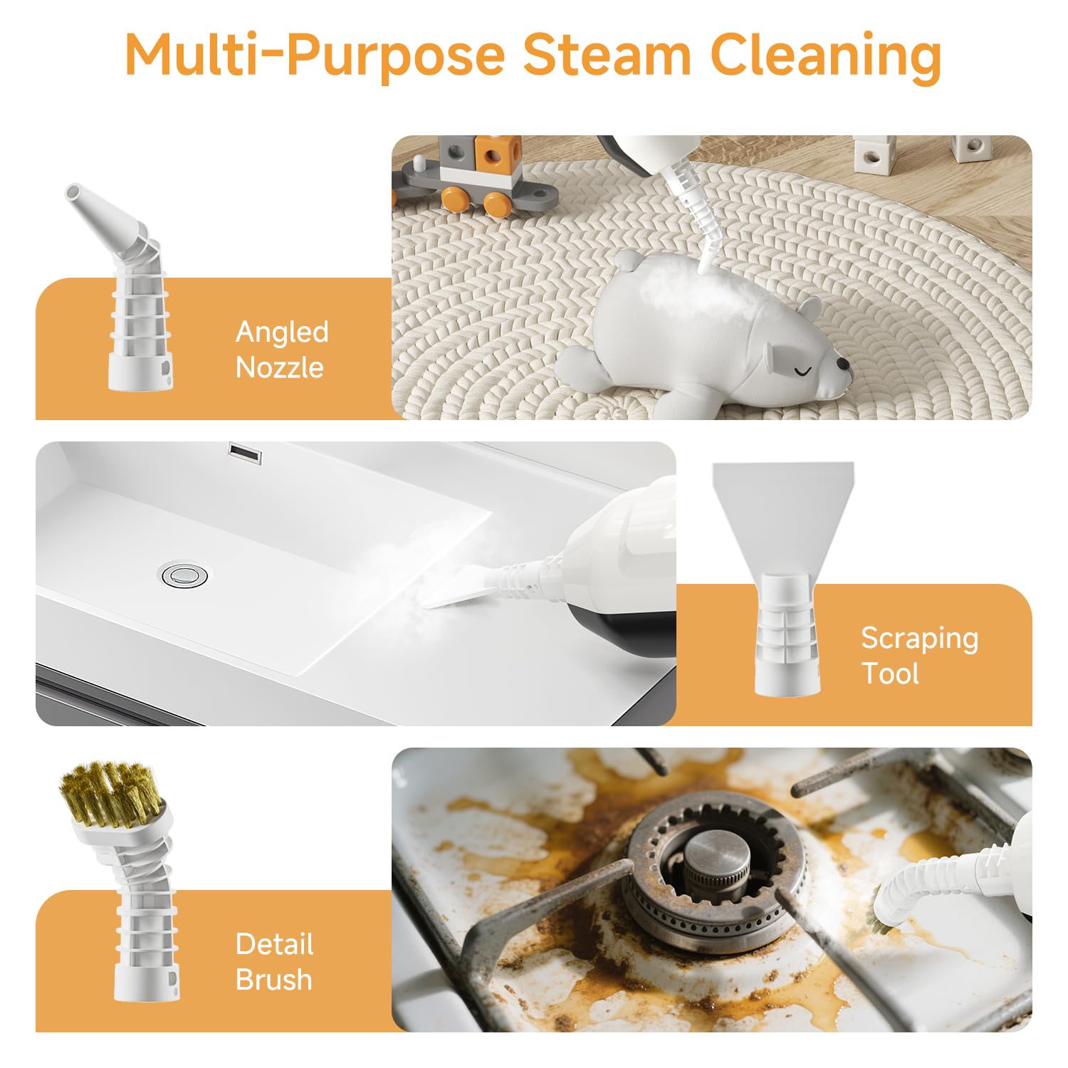 Wotaste steam mop handheld mode cleaning a countertop for targeted spot cleaning