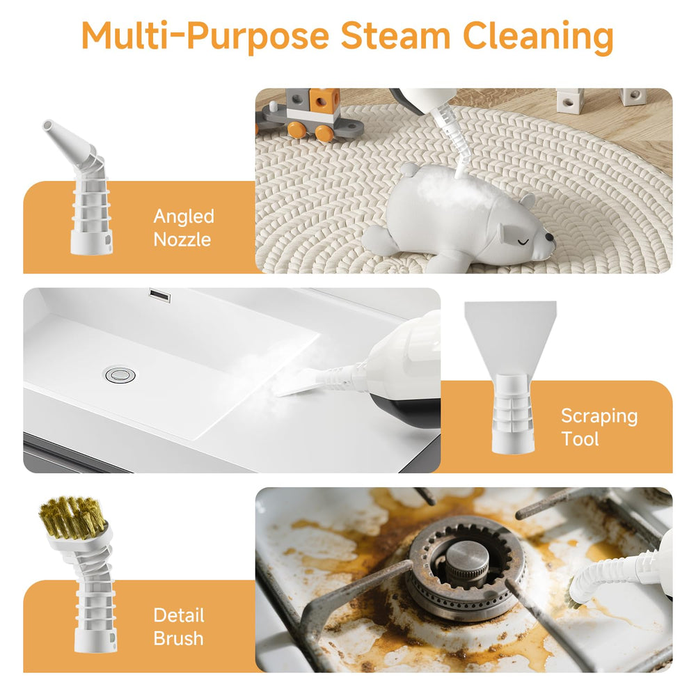 Wotaste steam mop handheld mode cleaning a countertop for targeted spot cleaning