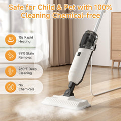 Wotaste steam mop rotating head detail demonstrating 135-degree maneuverability benefit