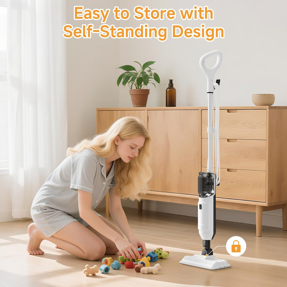Wotaste steam mop self-standing with cord wrap for compact tidy storage