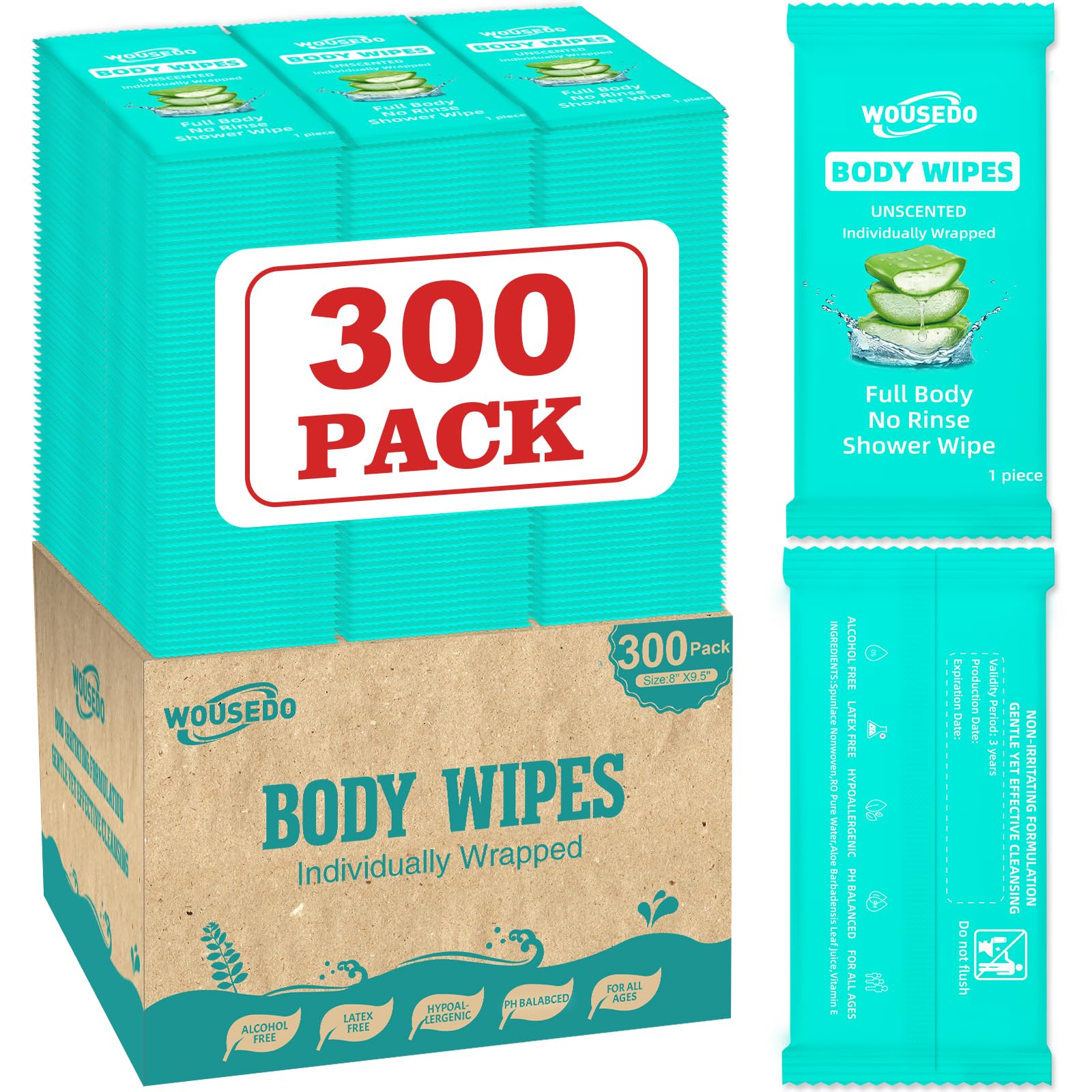 WOUSEDO front package showing 300 individually wrapped wipes and value