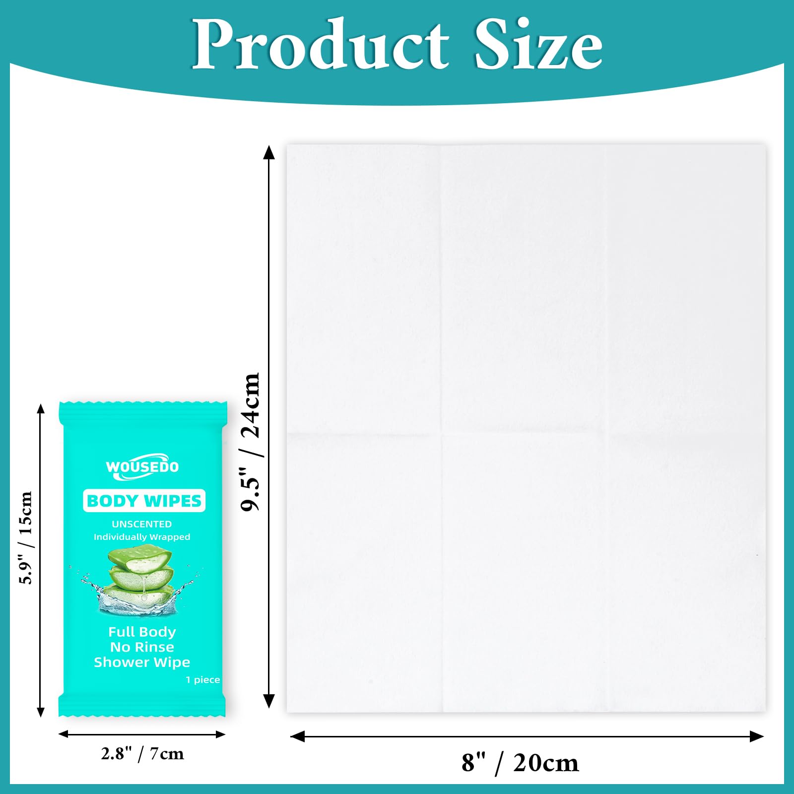 WOUSEDO single unwrapped wipe displayed to show full 8x9.5 inch coverage benefit