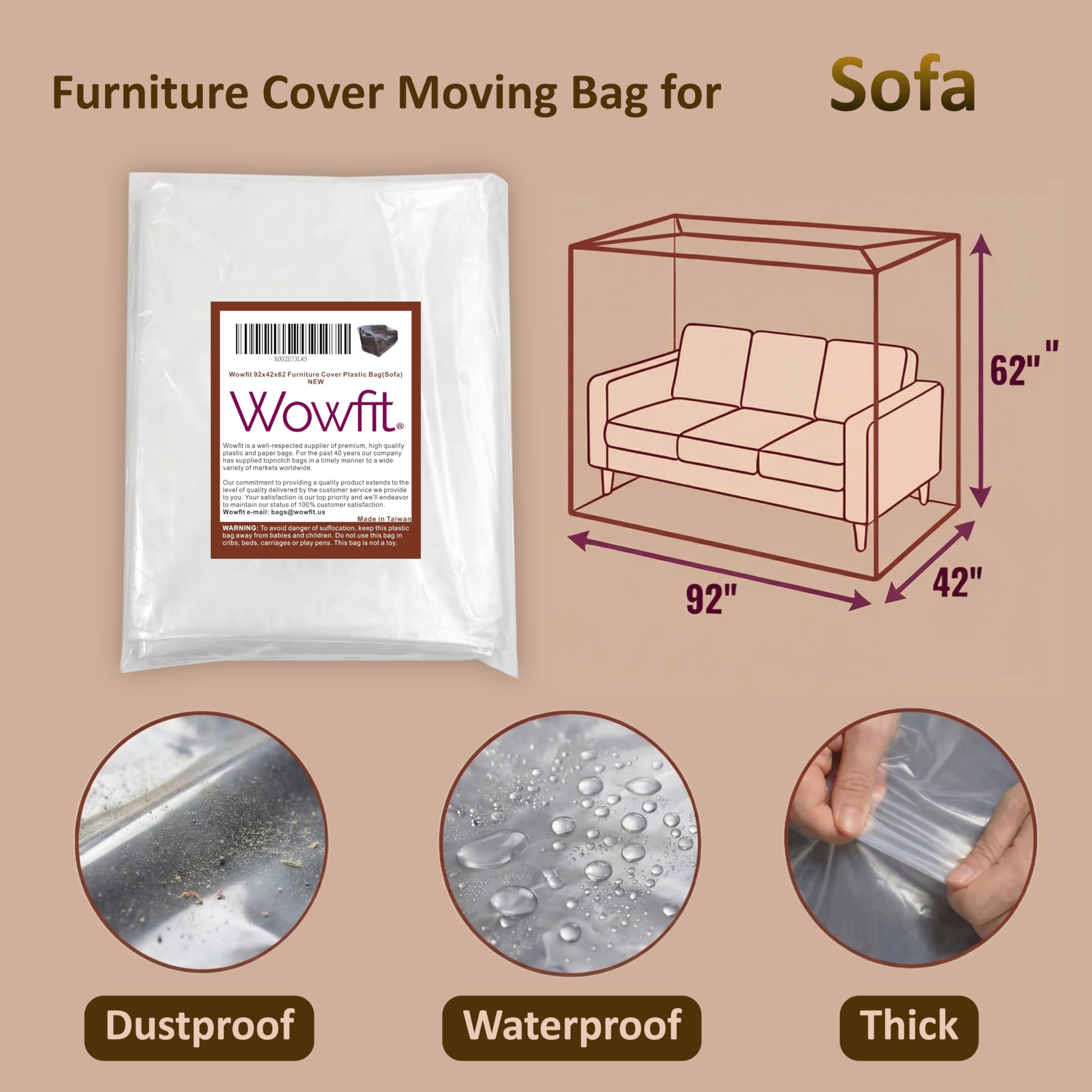 Wowfit covered sofa in living room highlighting dust protection and visibility