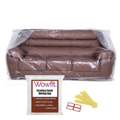 Wowfit front packaging showing clear couch cover and organized storage benefit
