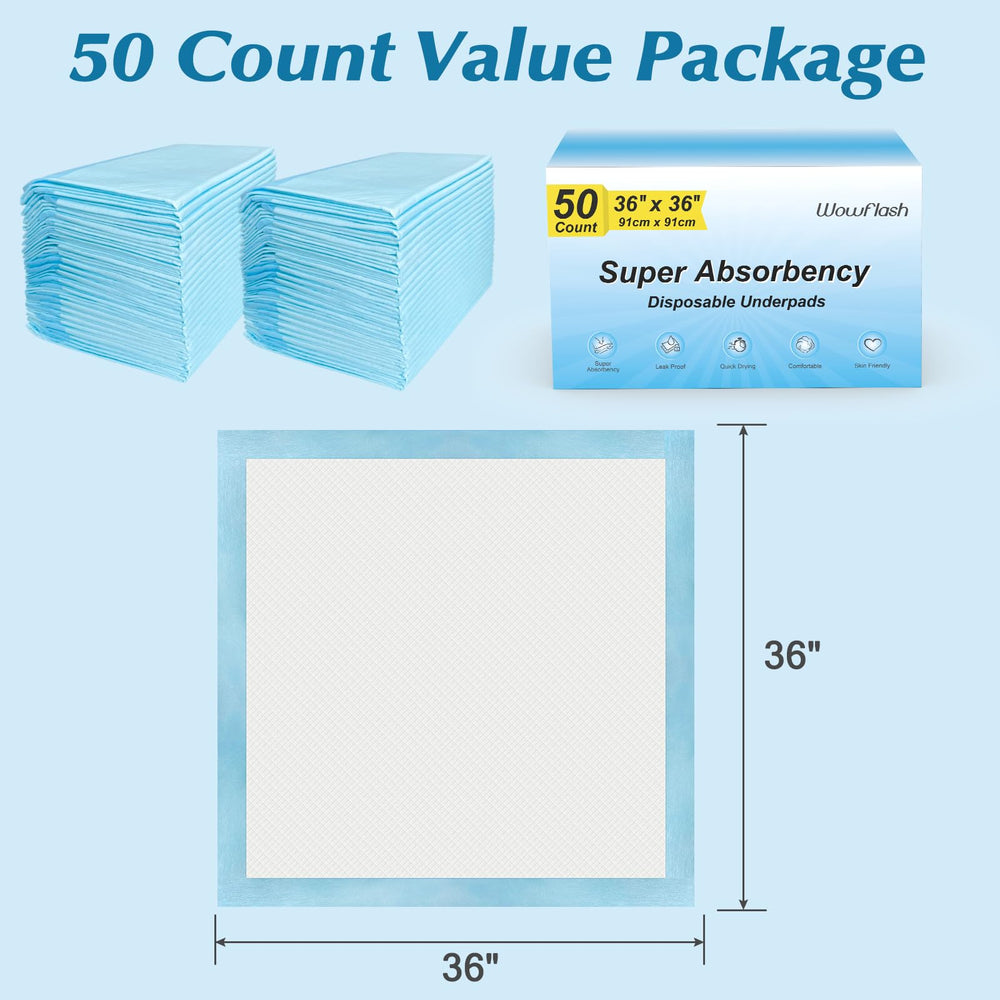 Wowflash pad beside mattress showing 36x36 size for full coverage