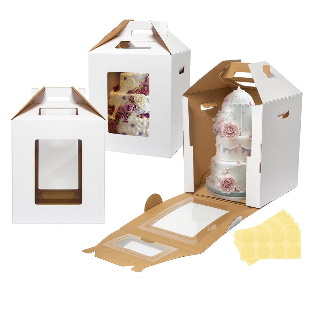 Wowxyz front view of tall cake box showing clean white exterior and secure closure for safe transport