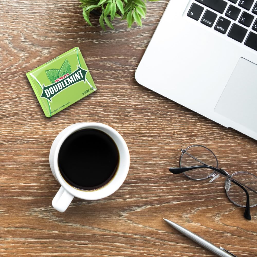 Wrigley's Doublemint single pack in car console showing on-the-go freshness