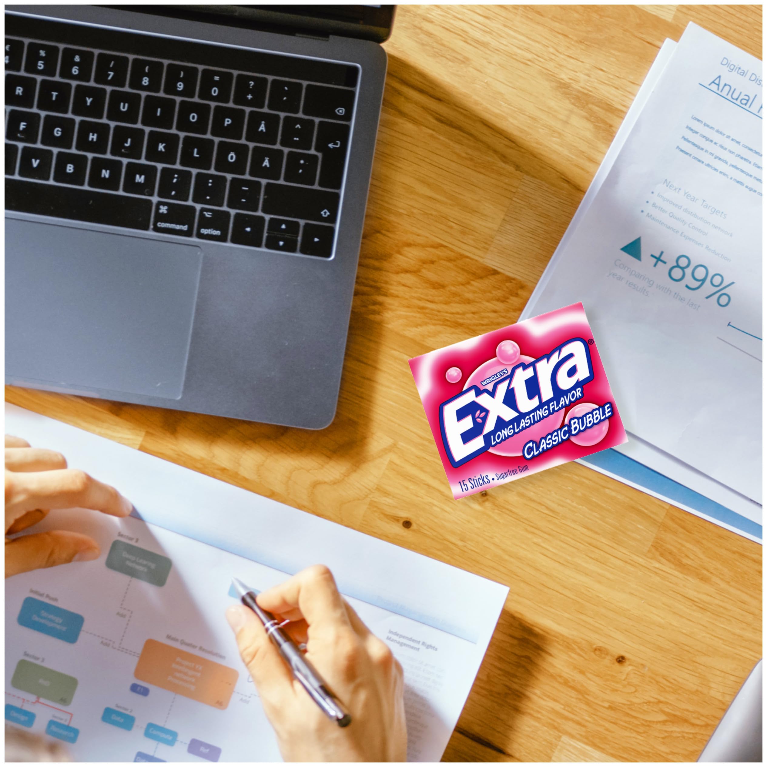 WRIGLEY'S EXTRA chewed gum while commuting portraying focus and refreshing boost