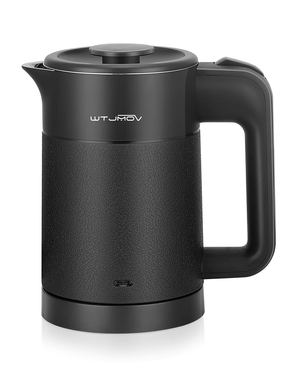 WTJMOV front view of compact electric kettle showing controls and handle, easy storage benefit
