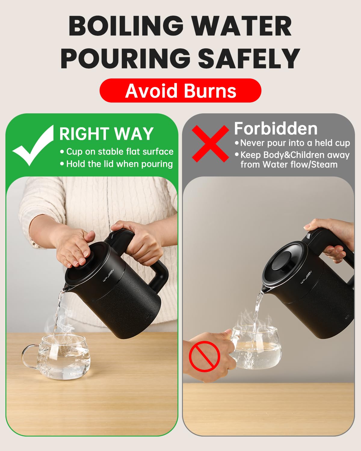 WTJMOV beside a standard cup to show 0.6L capacity and space-saving benefit