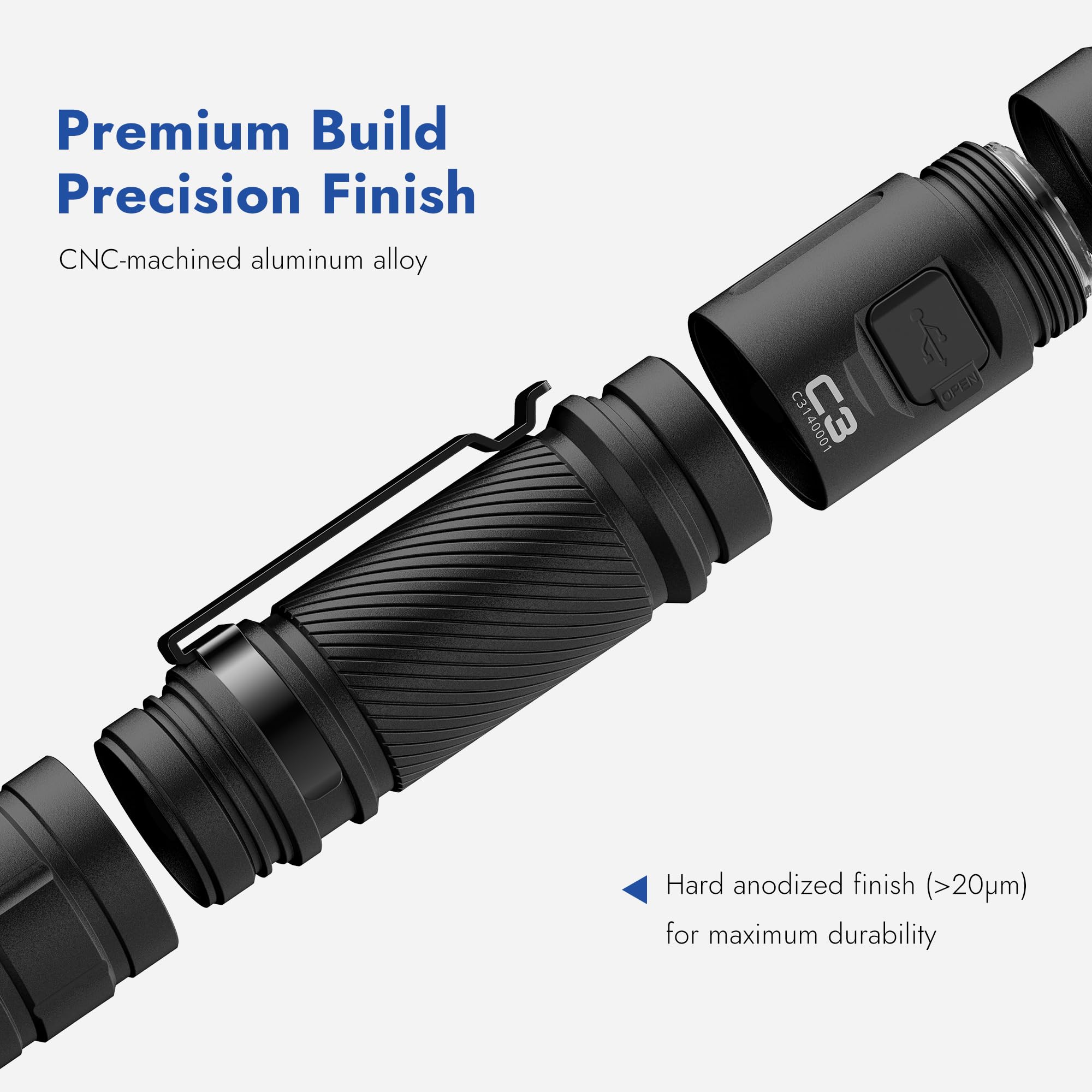 WUBEN C3 with clip and lanyard demonstrating secure everyday carry