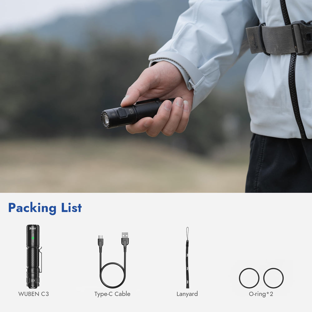 WUBEN C3 retail packaging showing included items and ready-to-gift benefit