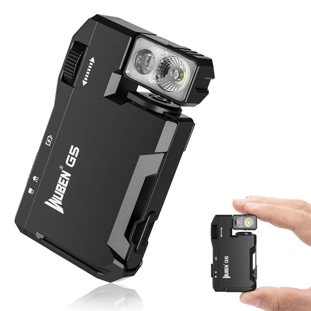 WUBEN G5 front view showing compact pocket flashlight and bright beam benefit