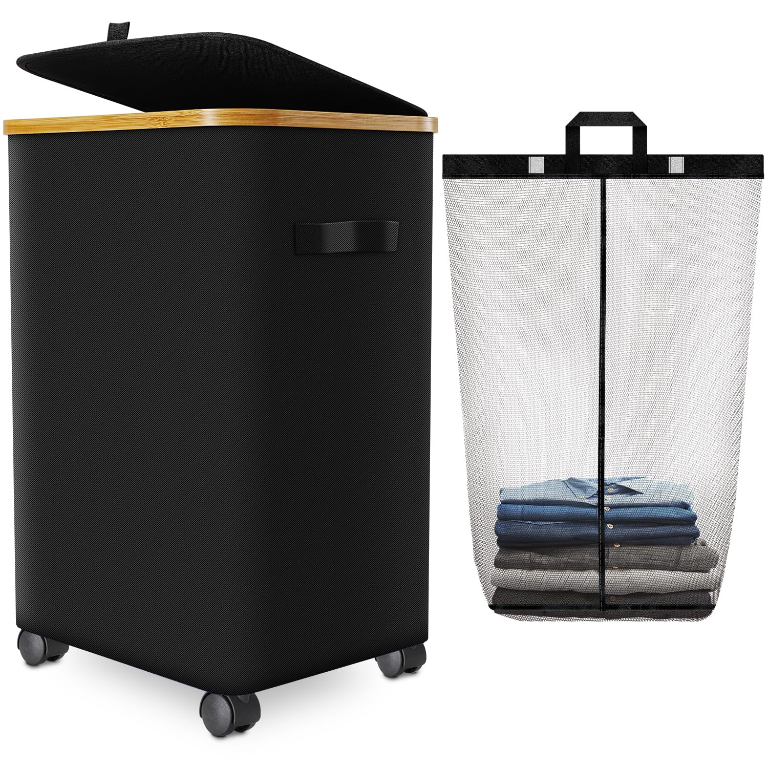 Wuevu front view with lid closed showing neat appearance and contained laundry
