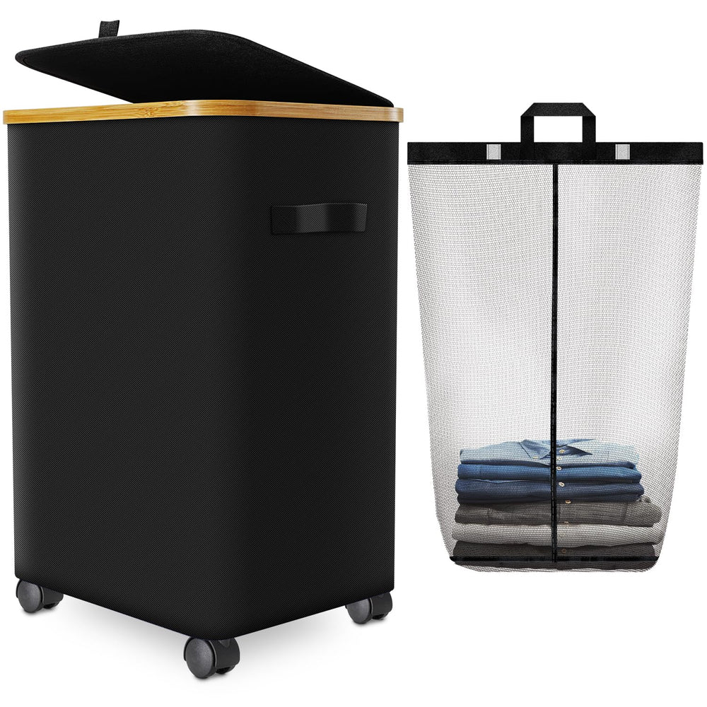 Wuevu front view with lid closed showing neat appearance and contained laundry