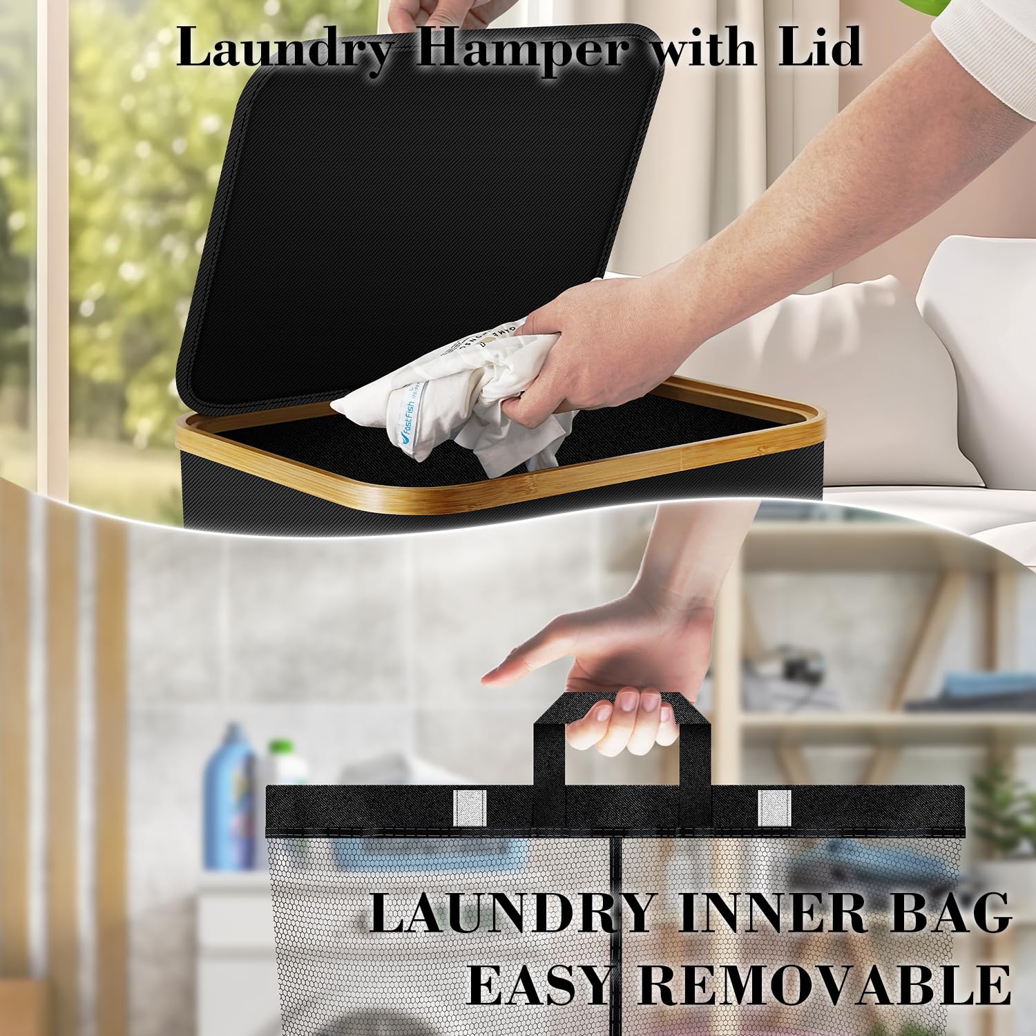 Wuevu rolling hamper in use being moved easily with smooth wheels