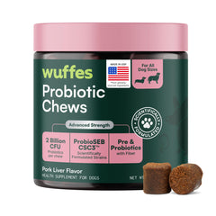 Wuffes front packaging showing product benefits and easy dosing