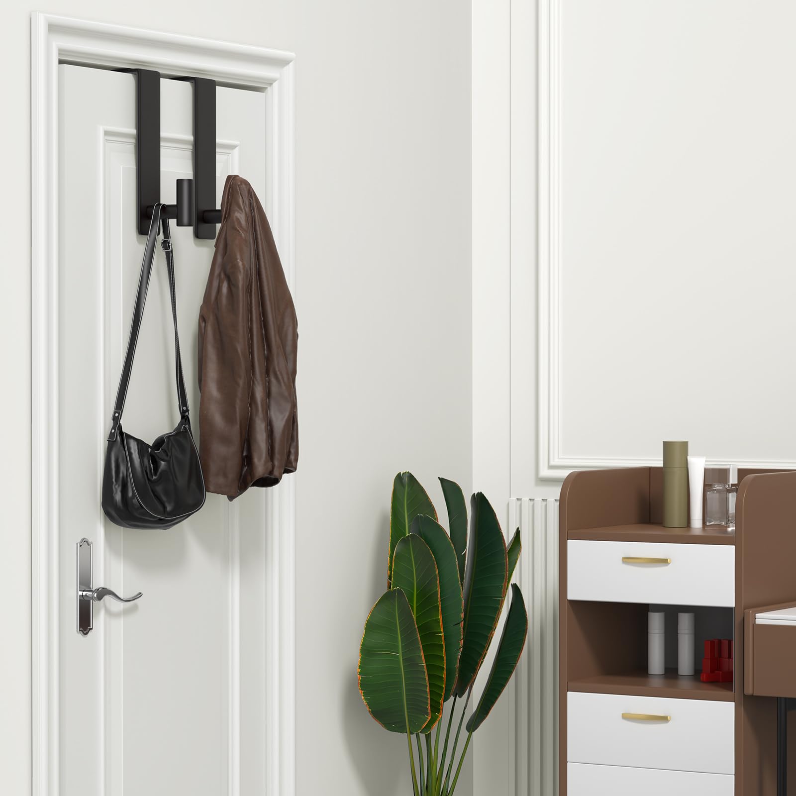 WUIVIUT hook next to ruler for scale illustrating fit for doors up to 1.77 inches thick