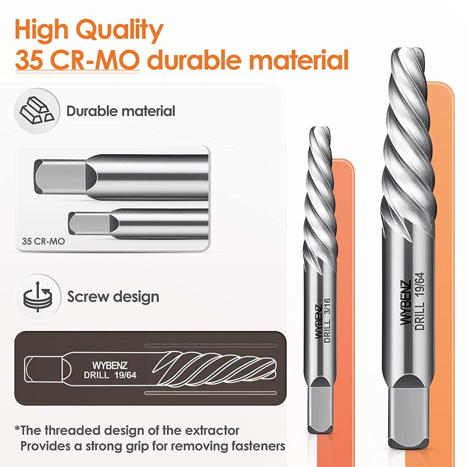 WYBENZ left-hand drill bit in drill reverse mode removing fastener, faster extraction benefit