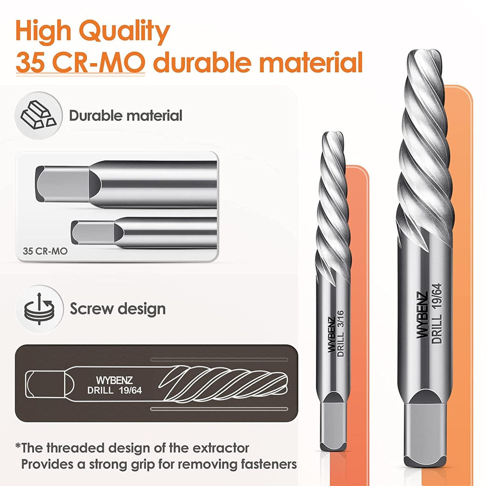 WYBENZ left-hand drill bit in drill reverse mode removing fastener, faster extraction benefit