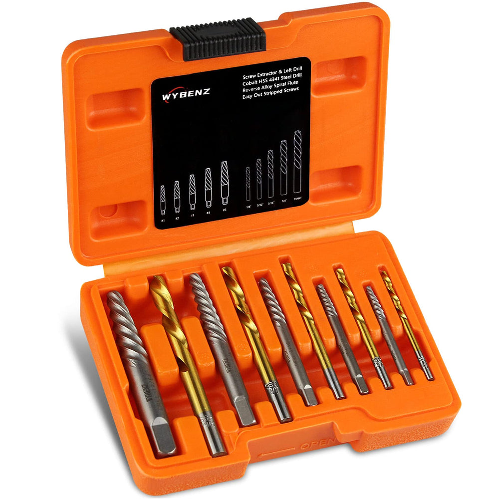 WYBENZ front packaging showing 14-piece extractor kit and case, convenient storage benefit