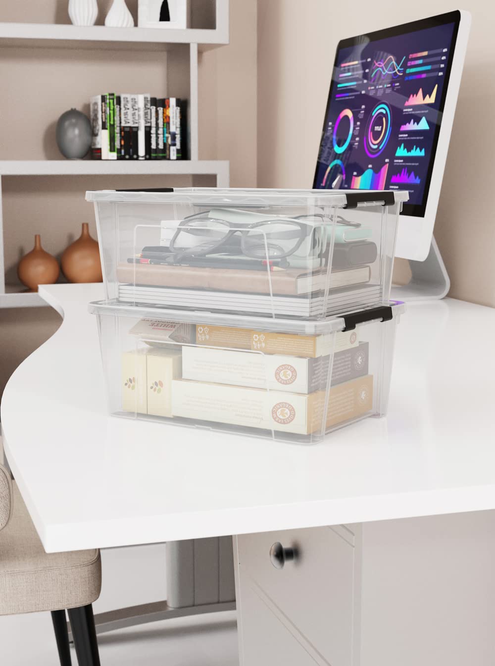 WYT semi-clear bin revealing contents for quick visual identification benefit