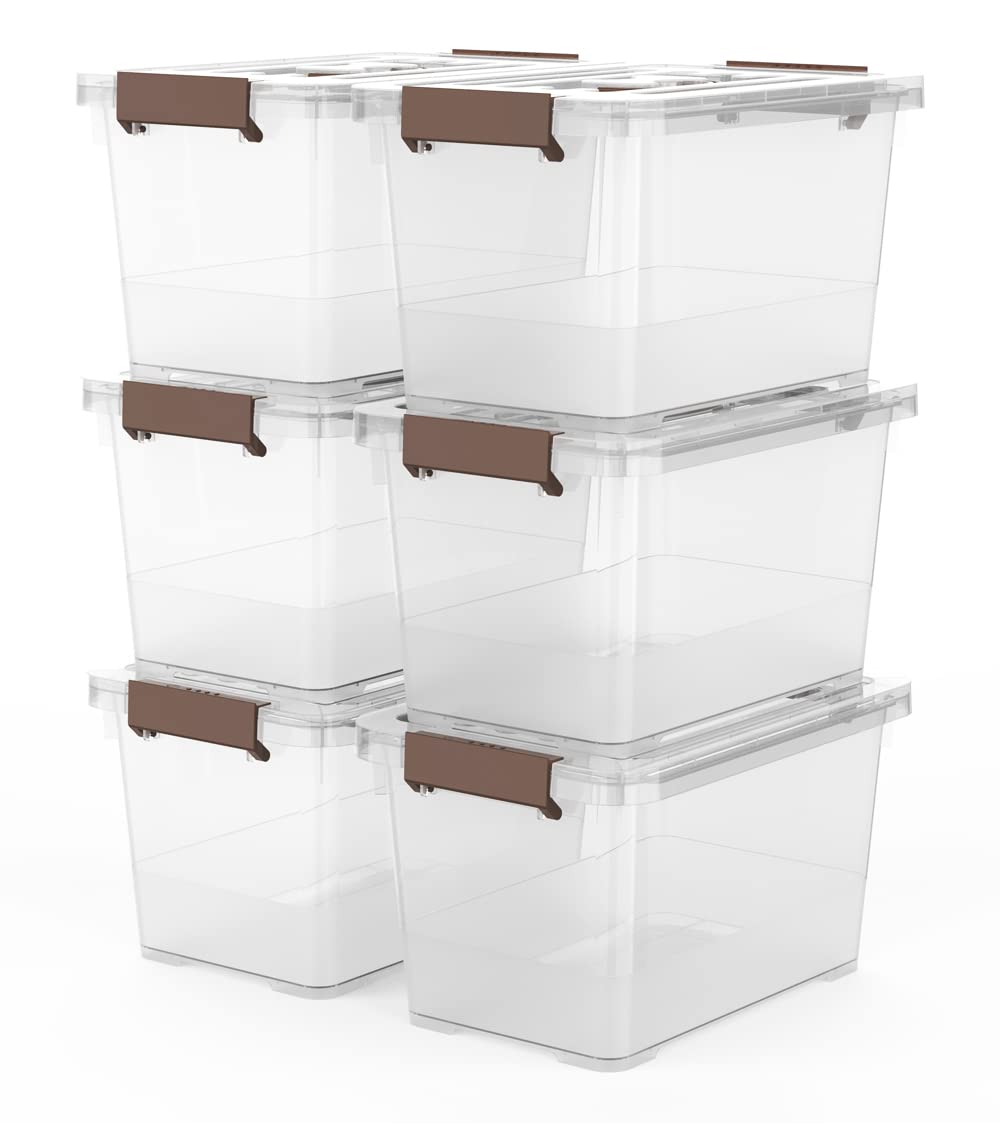 WYT front view with clear lid and brown handle showing tidy storage benefit