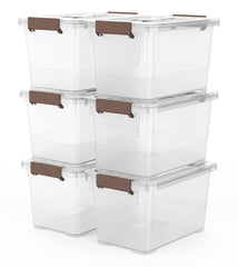 WYT front view with clear lid and brown handle showing tidy storage benefit