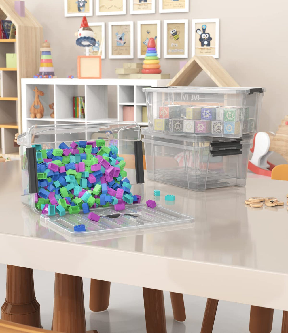 WYT bins arranged in closet demonstrating tidy storage for small spaces benefit