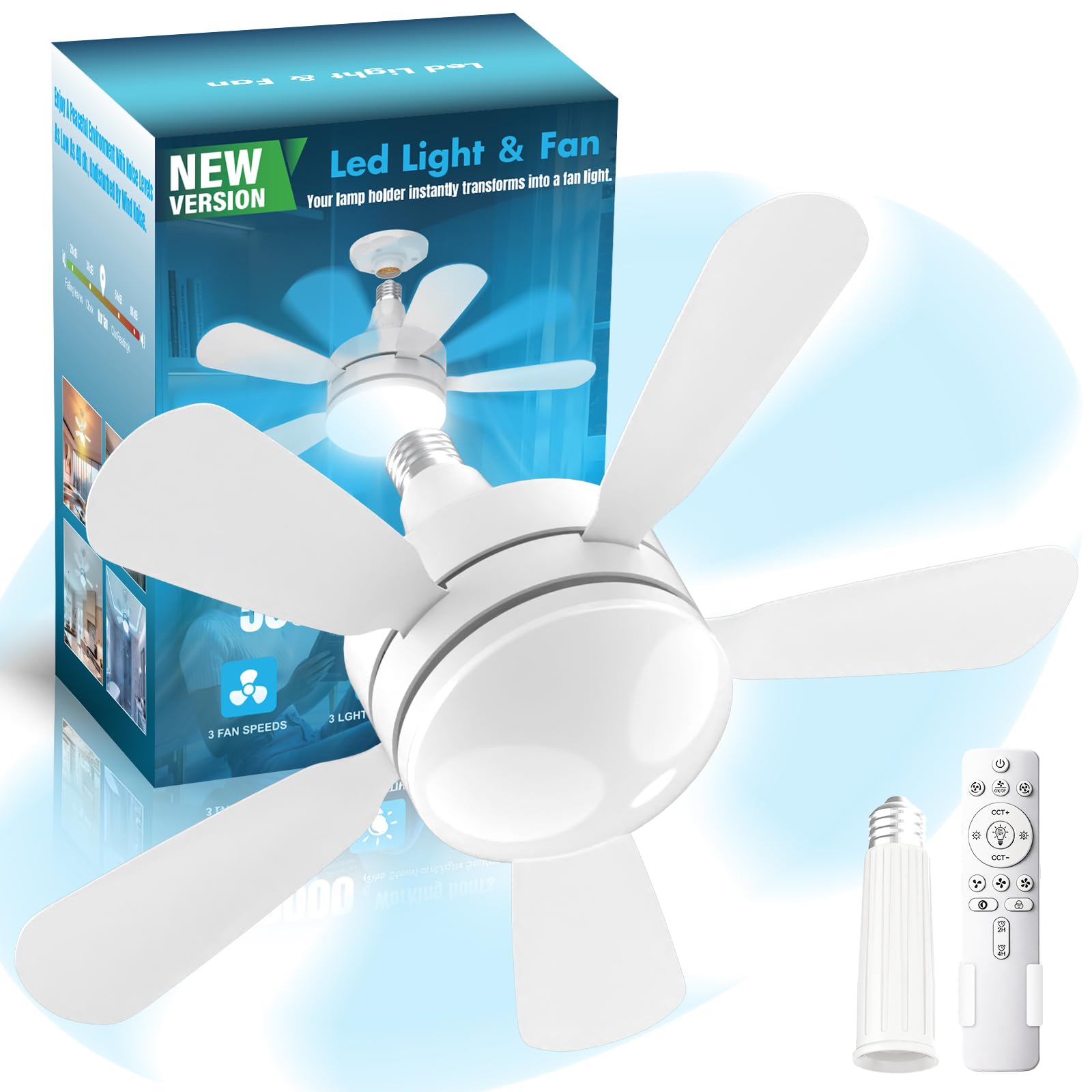 WZZIW front view of socket fan light showing compact design and bright output