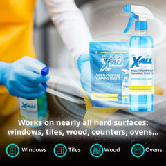 X-ALL bottle label detail displaying usage instructions and benefits
