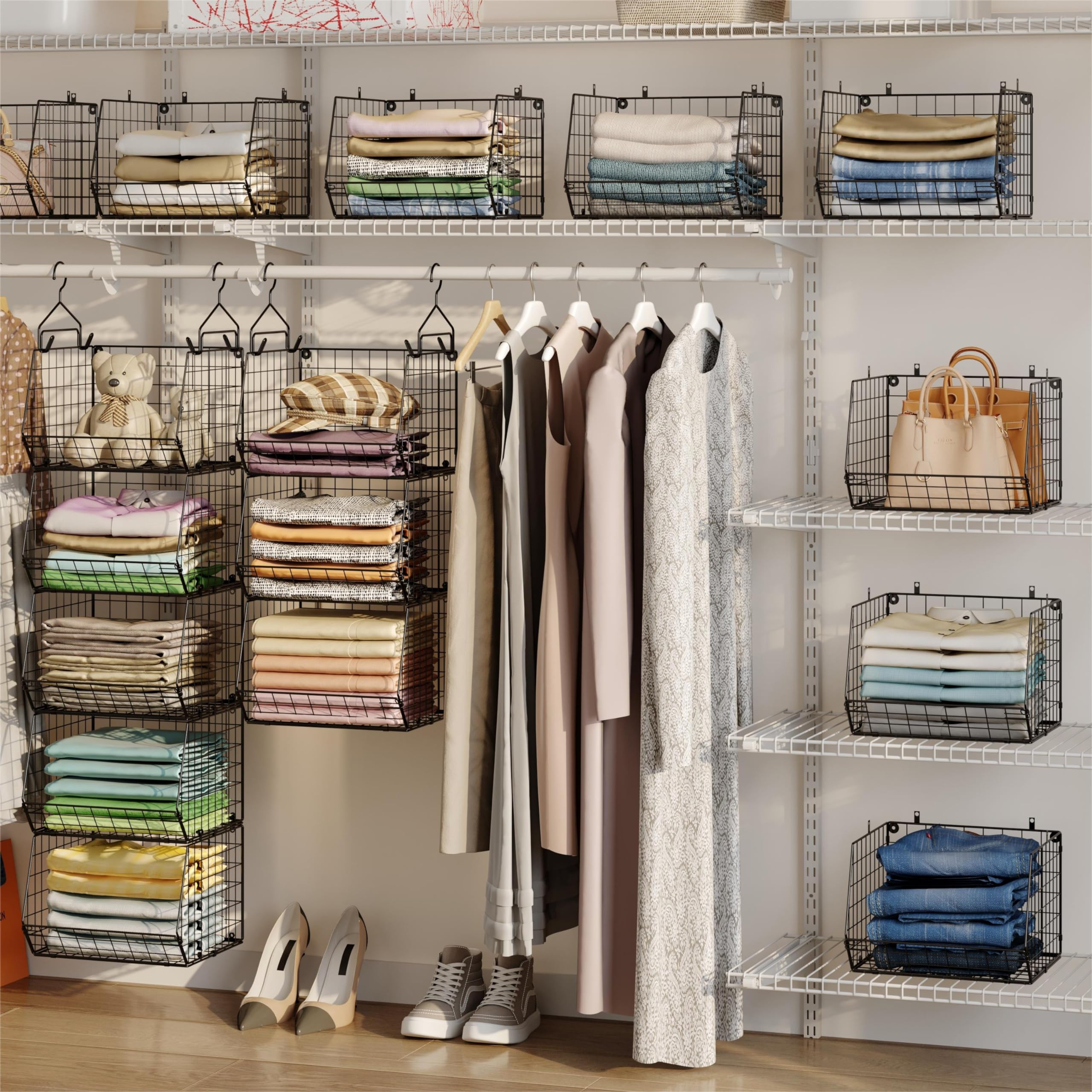 X-cosrack folded flat on shelf demonstrating compact storage benefit