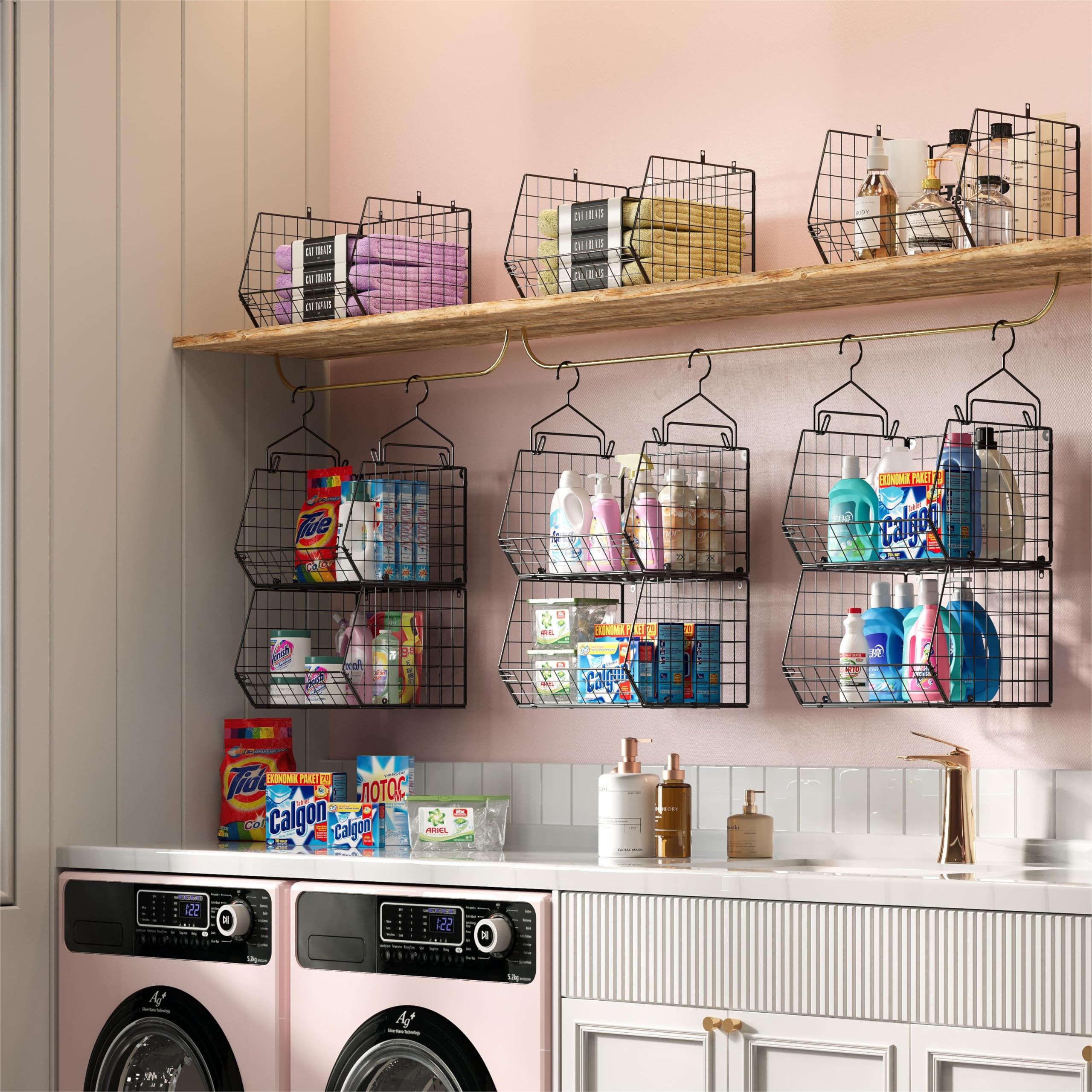 X-cosrack hung in closet with folded clothes showing quick-access benefit