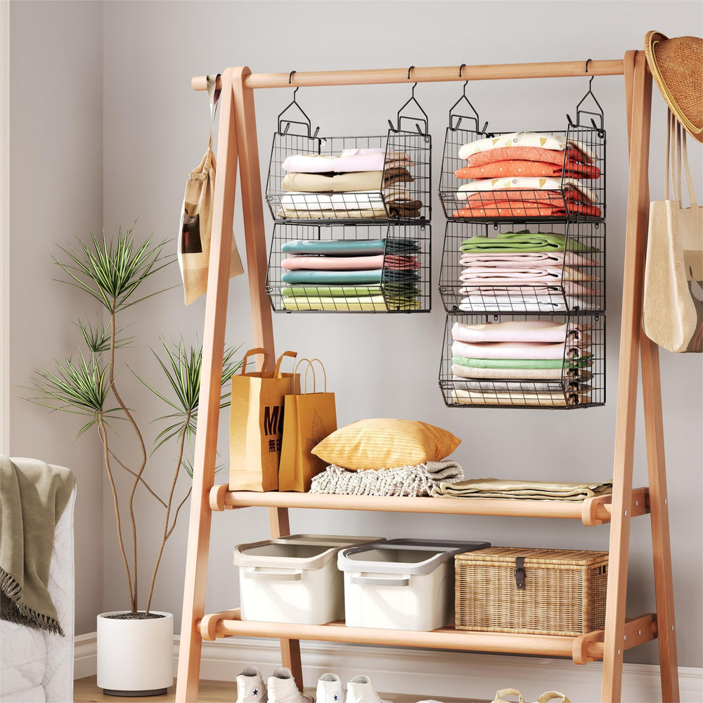 X-cosrack in bedroom setting holding handbags and shoes showing organized living benefit