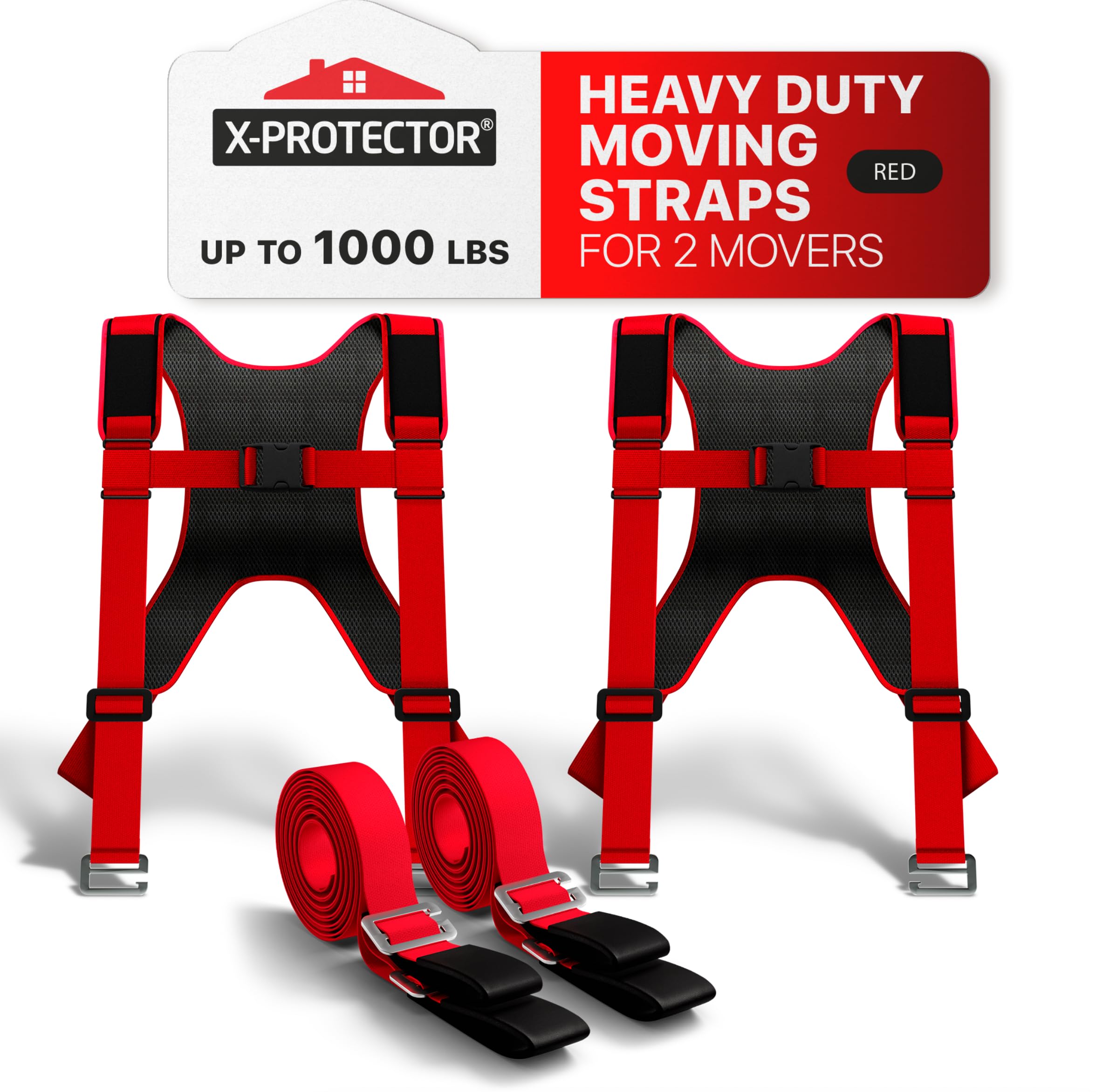 X-Protector front packaging shows red straps and benefits for easier carries