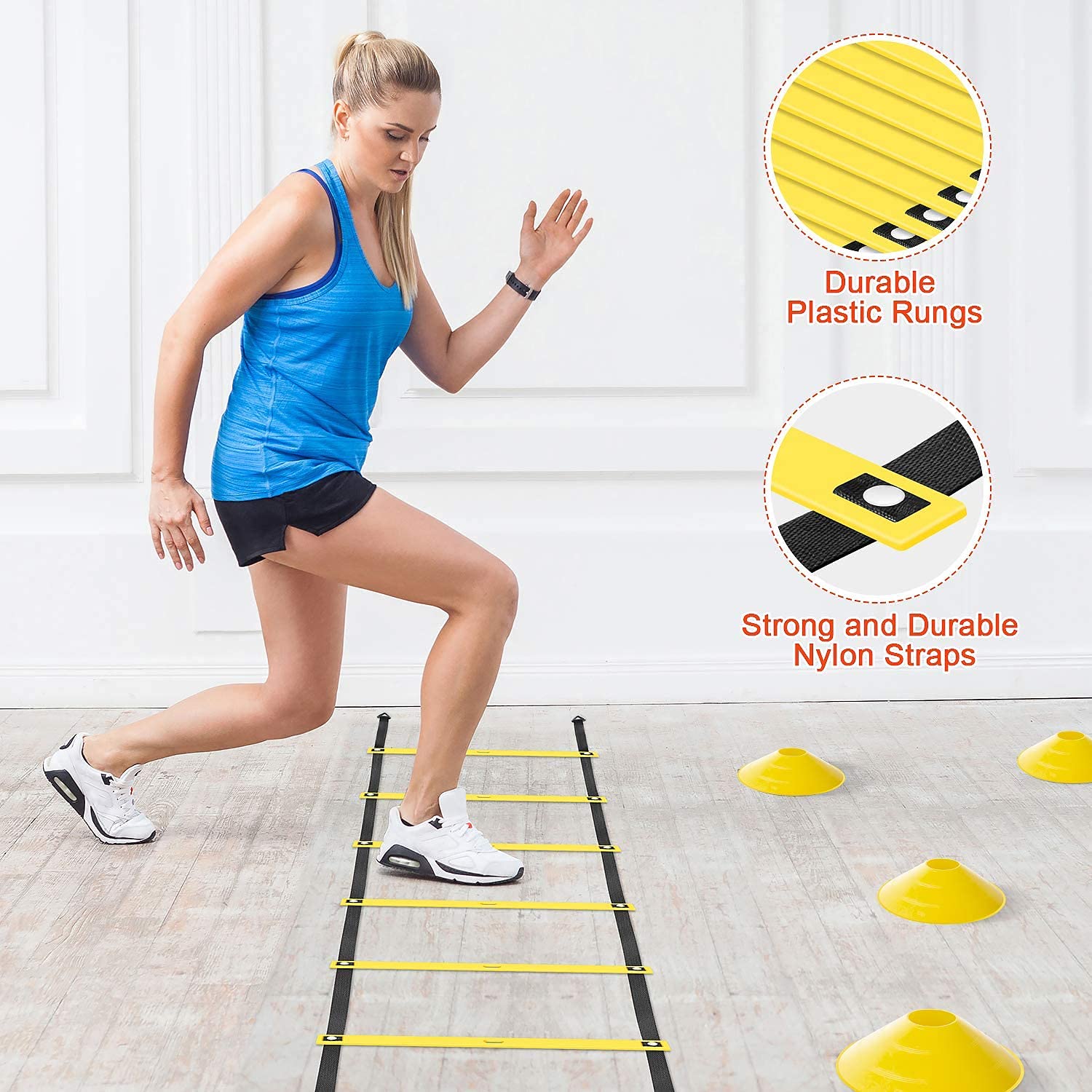 X-UMEUS hurdles set at both heights demonstrating adjustable training options