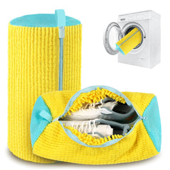 Xan Concept front packaging showing 2 yellow shoe washing bags and benefits