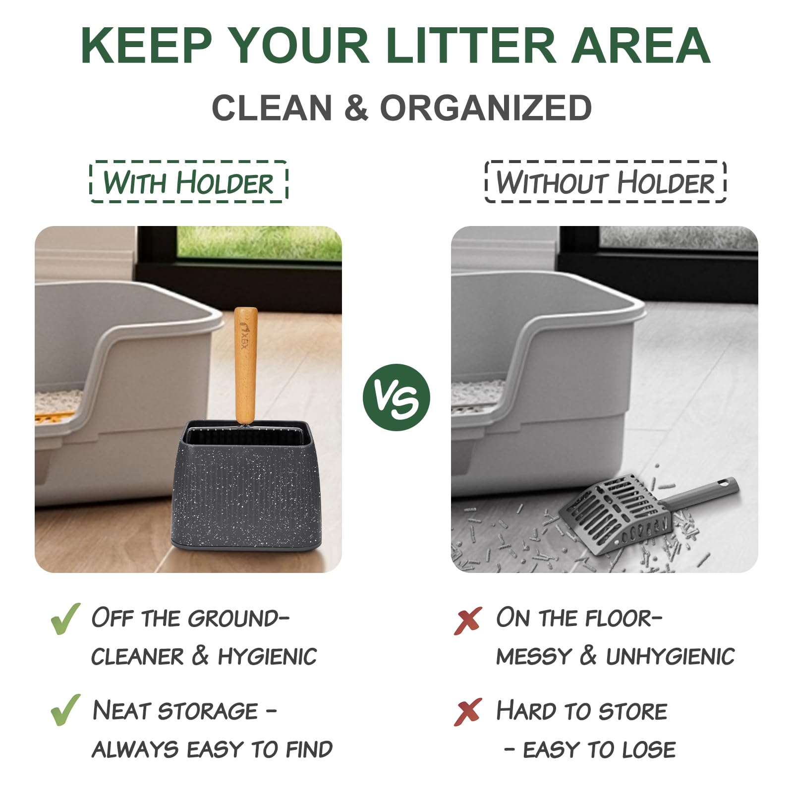 XBX scoop in use cleaning litter box for quick efficient waste removal